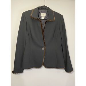 Size 10, Sunny Choi Canadian designer made in Canada wool & mink fur trim blazer